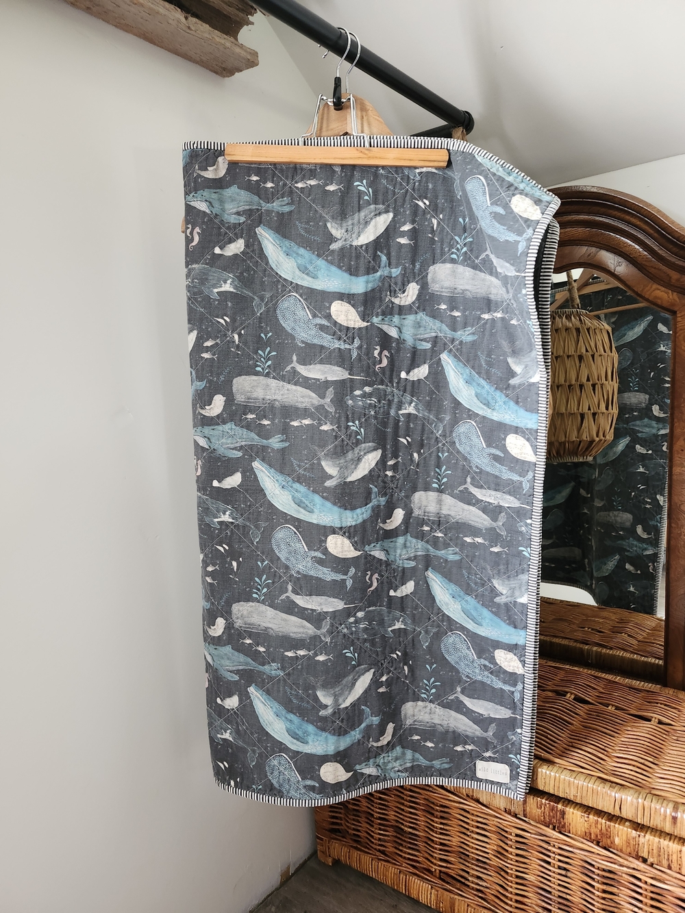 Etsy Wild Littles  Dark Gray Whale Print Baby Blanket